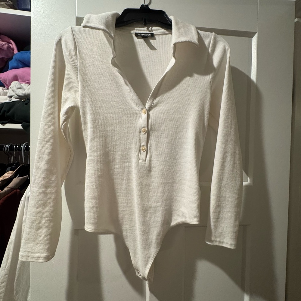 Express Women's White Long Sleeve Bodysuit